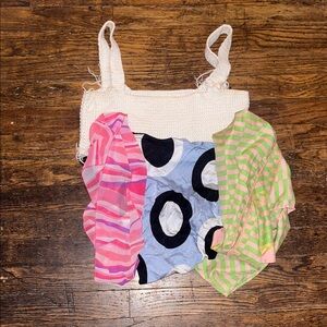Tropical vacation bundle - Crochet White Tank Top with Colorful Printed Pieces